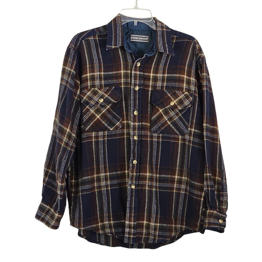 David Taylor Men's Plaid Flannel Button Front Shirt LS Sz L